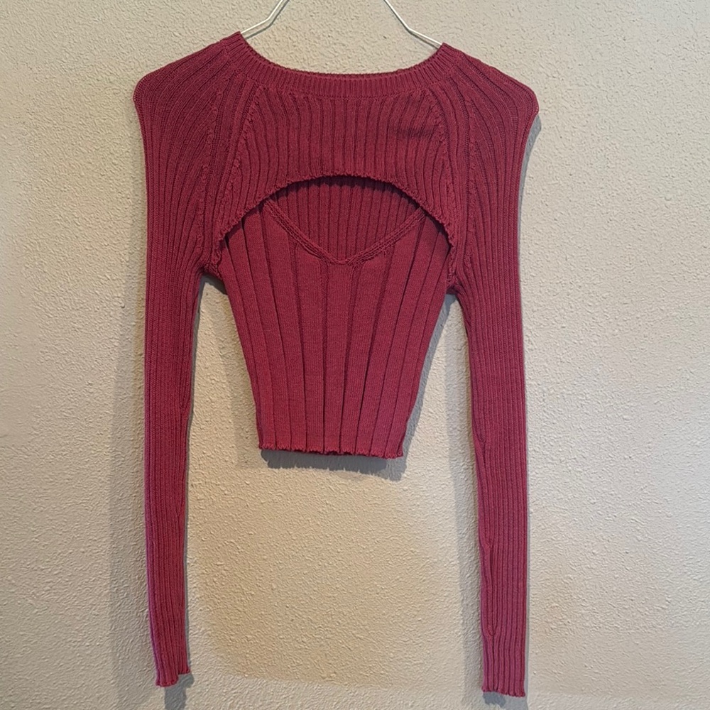 Aeropostale Pink Ribbed Cut Out Cropped Sweater